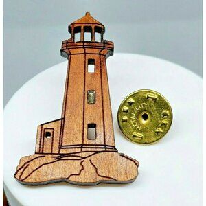 Metal City Hand-Carved Brown Wood Lapel Brooch – Collectible Hat Pin Accessory